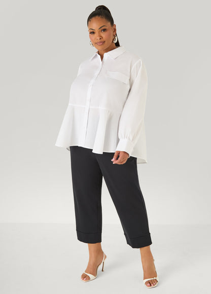 Ashley Stewart Peplum Poplin Shirt White