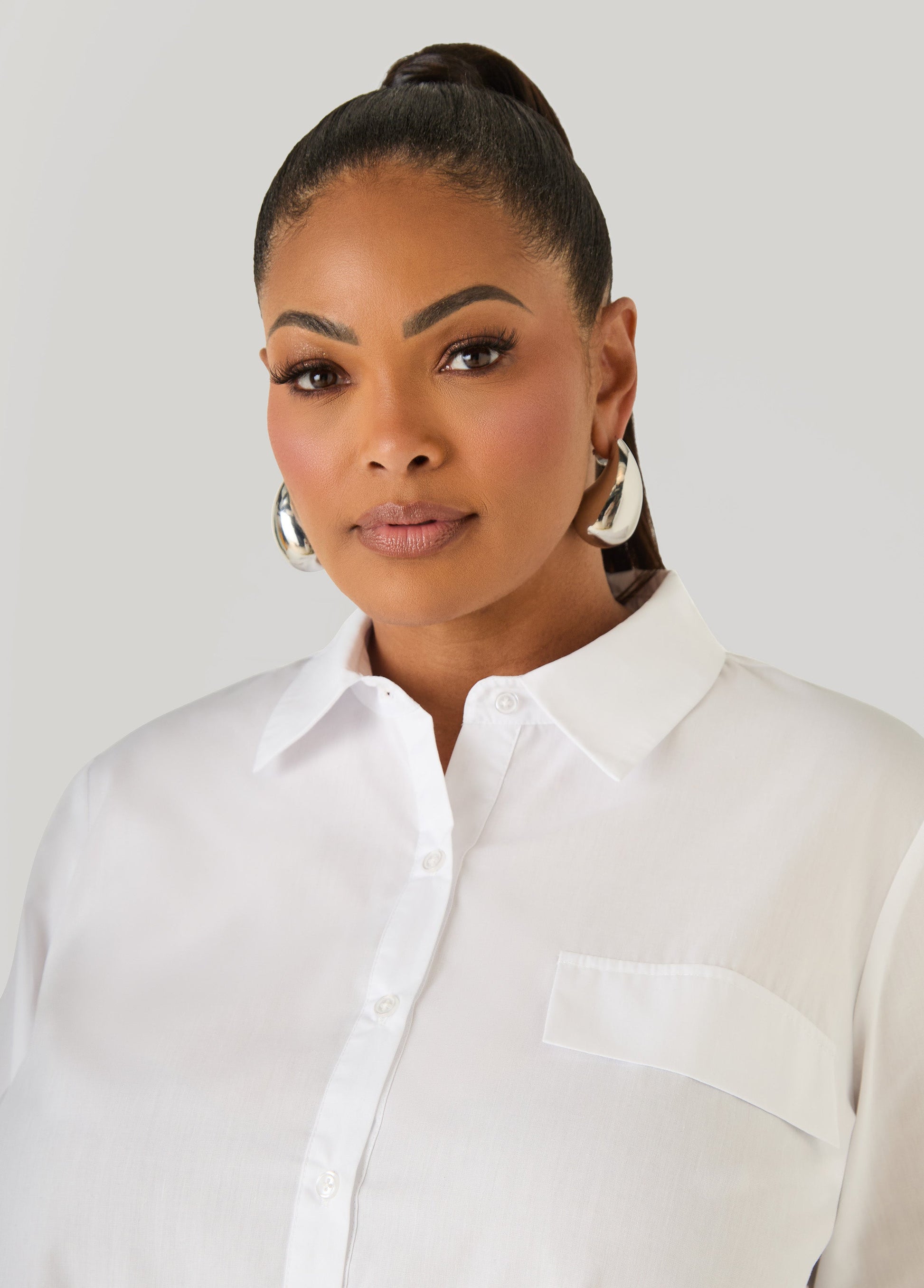 Ashley Stewart Peplum Poplin Shirt White