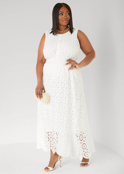 Ashley Stewart Crochet Button Front Top White