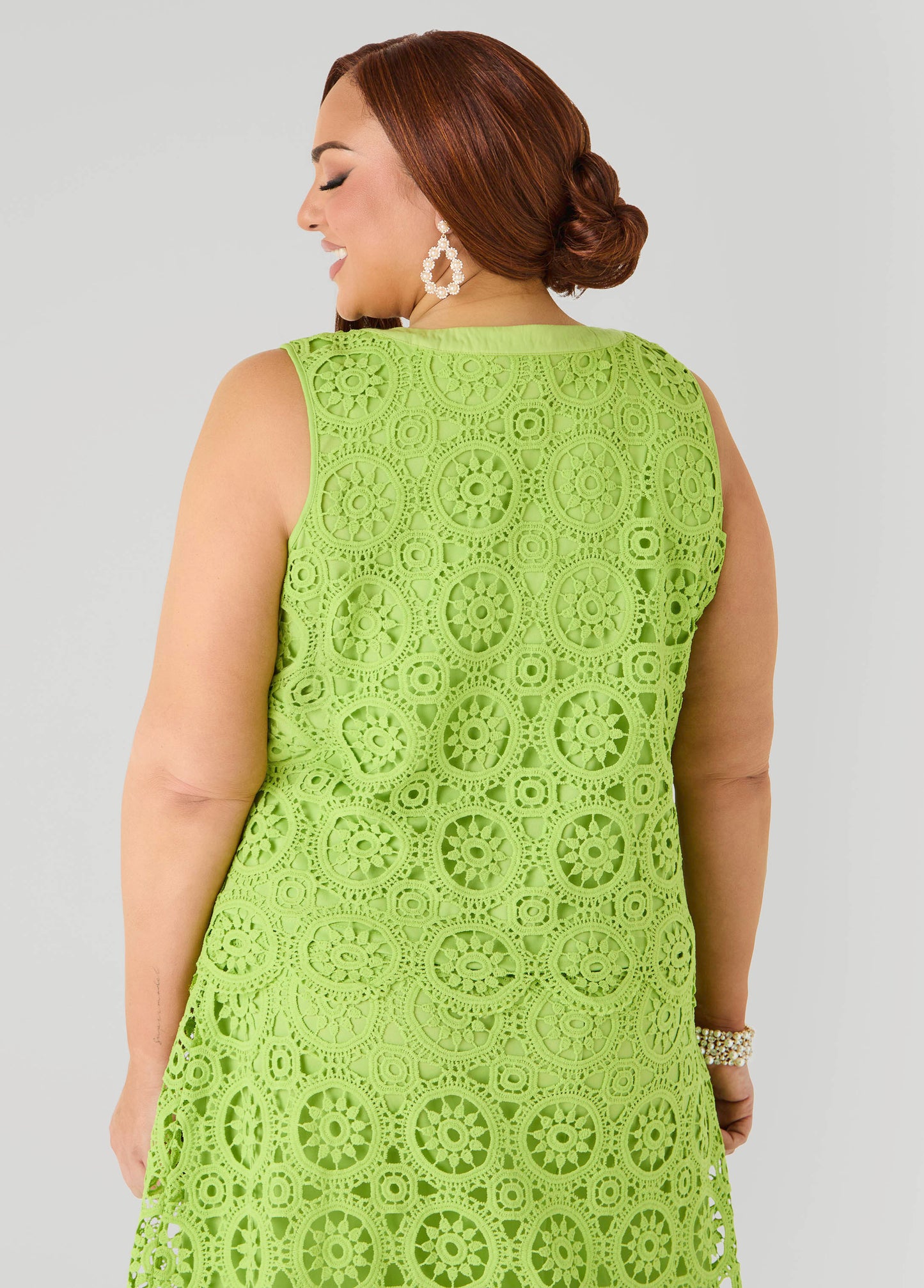 Ashley Stewart Crochet Button Front Top White
