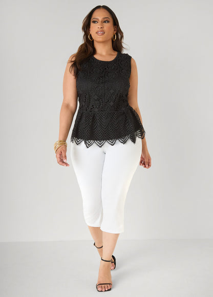Ashley Stewart Guipure Lace Peplum Top Black