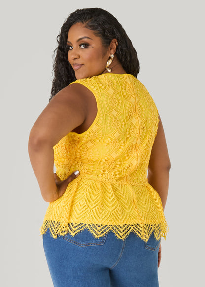 Ashley Stewart Guipure Lace Peplum Top Black