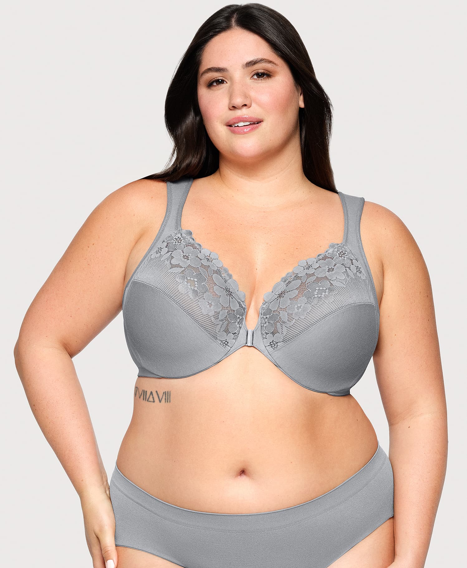 Ashley Stewart Front-Closure Cotton WonderWire Bra Silver