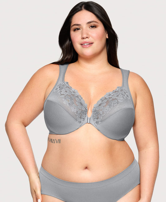 Ashley Stewart Front-Closure Cotton WonderWire Bra Silver