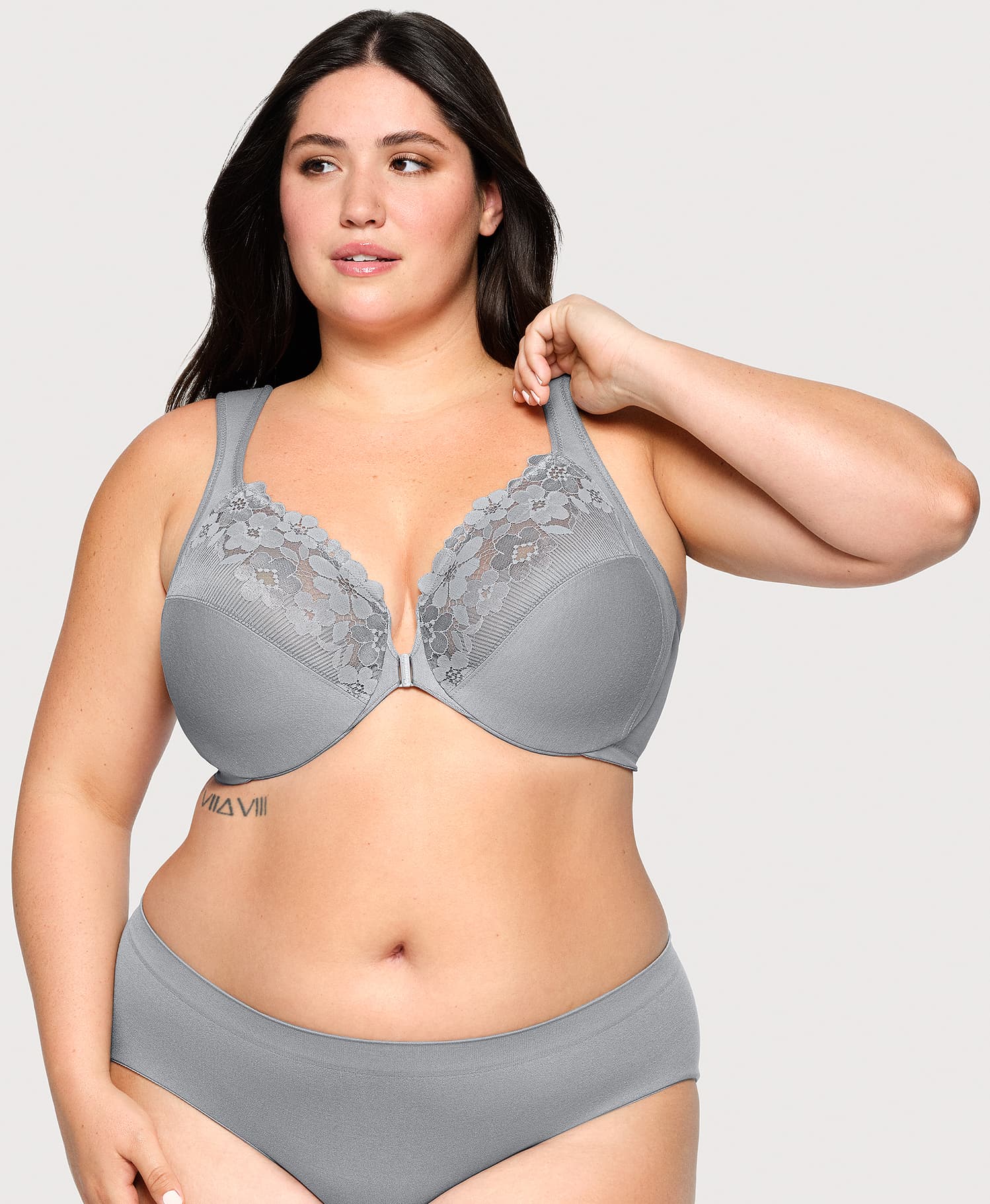 Ashley Stewart Front-Closure Cotton WonderWire Bra Silver