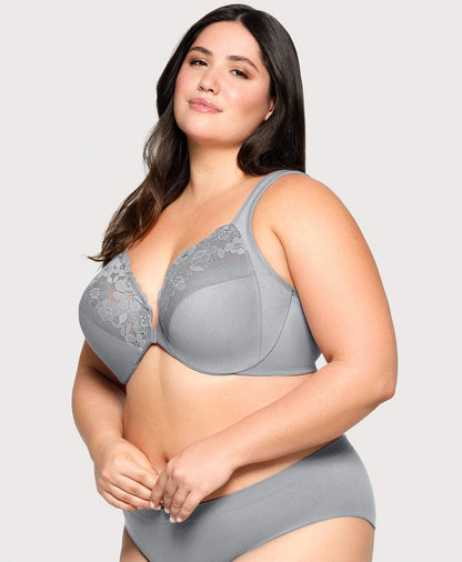 Ashley Stewart Front-Closure Cotton WonderWire Bra Silver