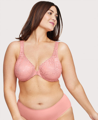 Ashley Stewart Front-Closure Stretch Lace WonderWire Bra Apricot