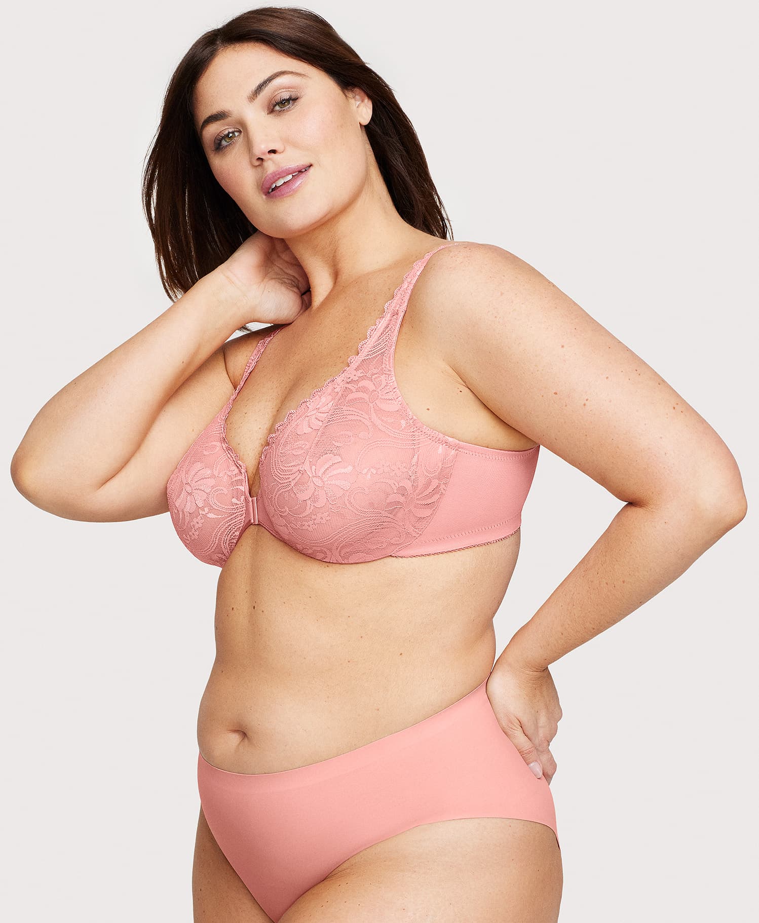 Ashley Stewart Front-Closure Stretch Lace WonderWire Bra Apricot