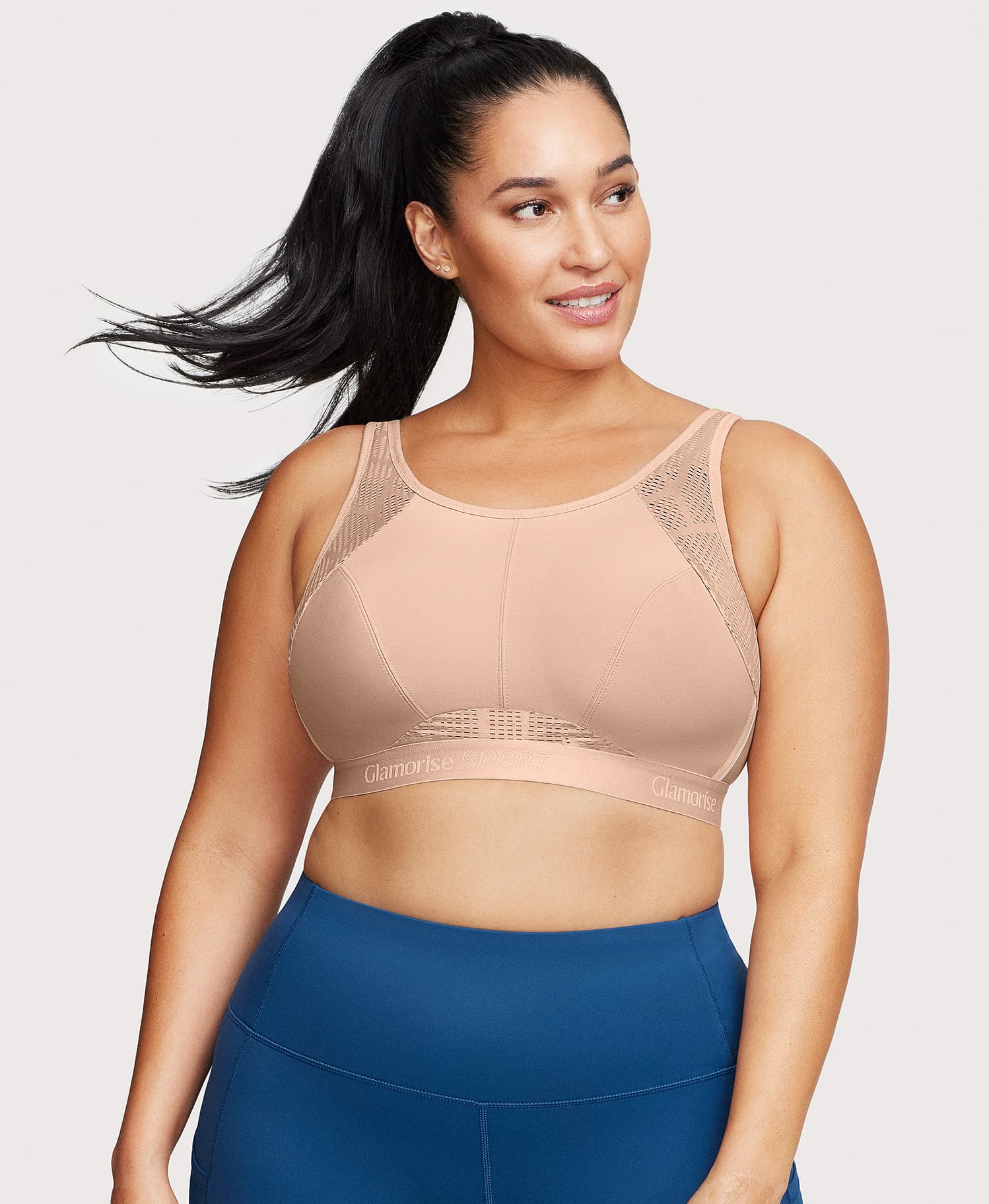 Ashley Stewart No-Sweat Mesh Sports Bra Cafe