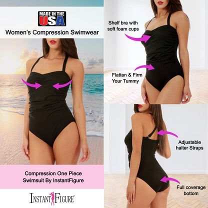 Ashley Stewart InstantFigure Halter Swimsuit Black