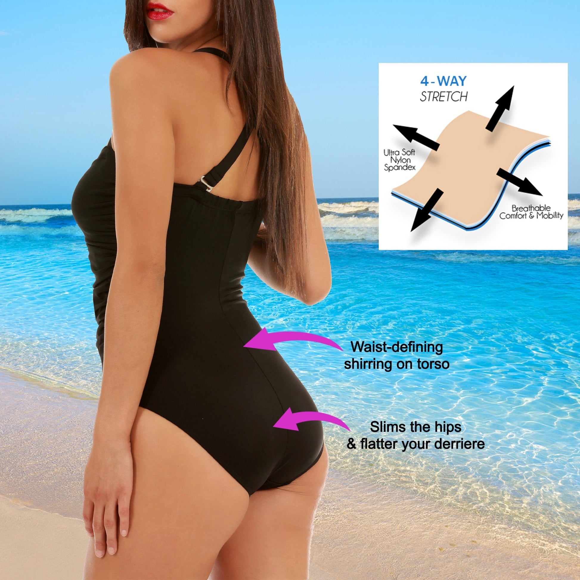 Ashley Stewart InstantFigure Halter Swimsuit Black