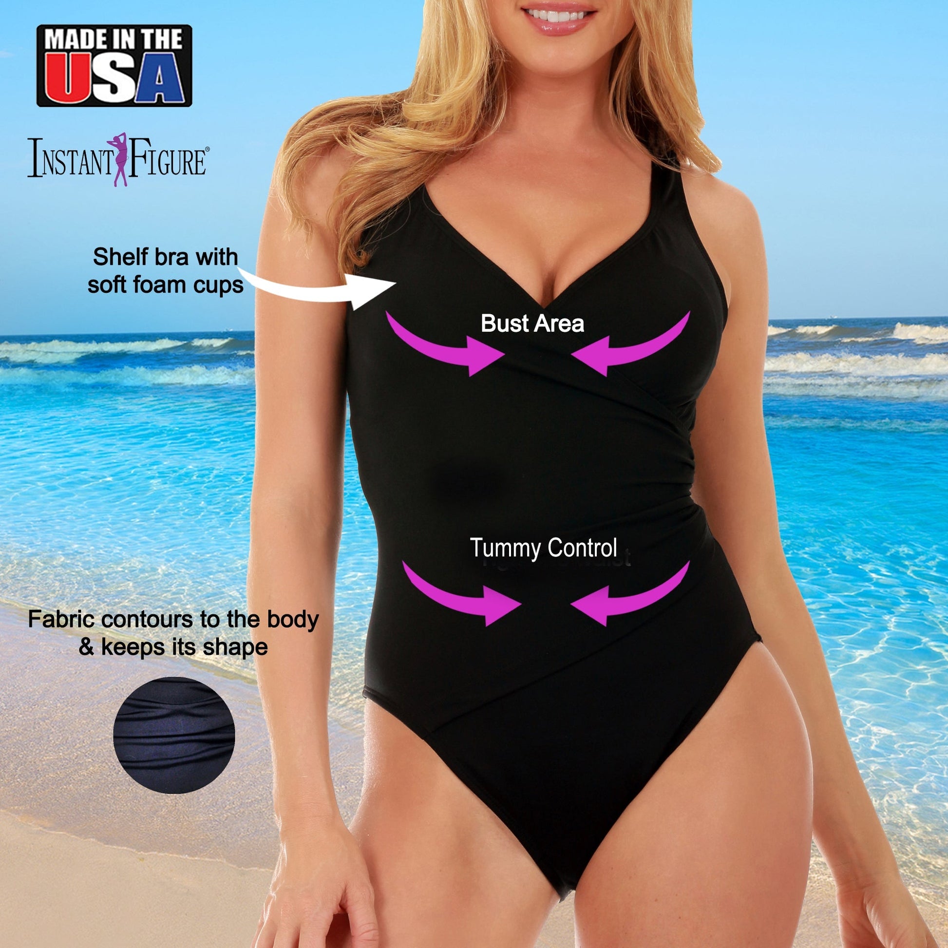Ashley Stewart InstantFigure Faux Wrap Swimsuit Black