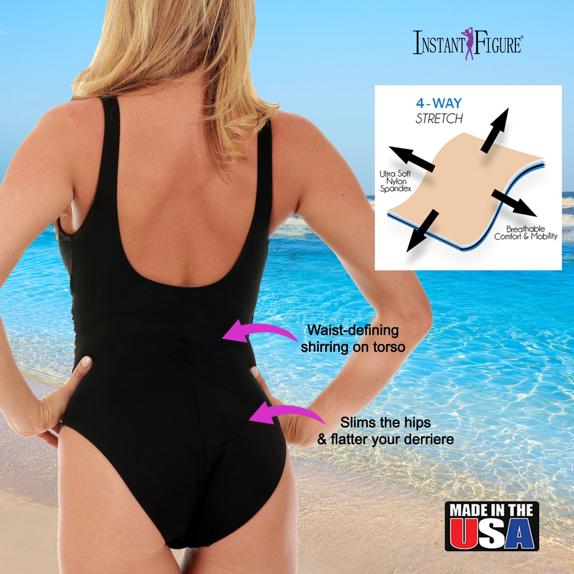Ashley Stewart InstantFigure Faux Wrap Swimsuit Black