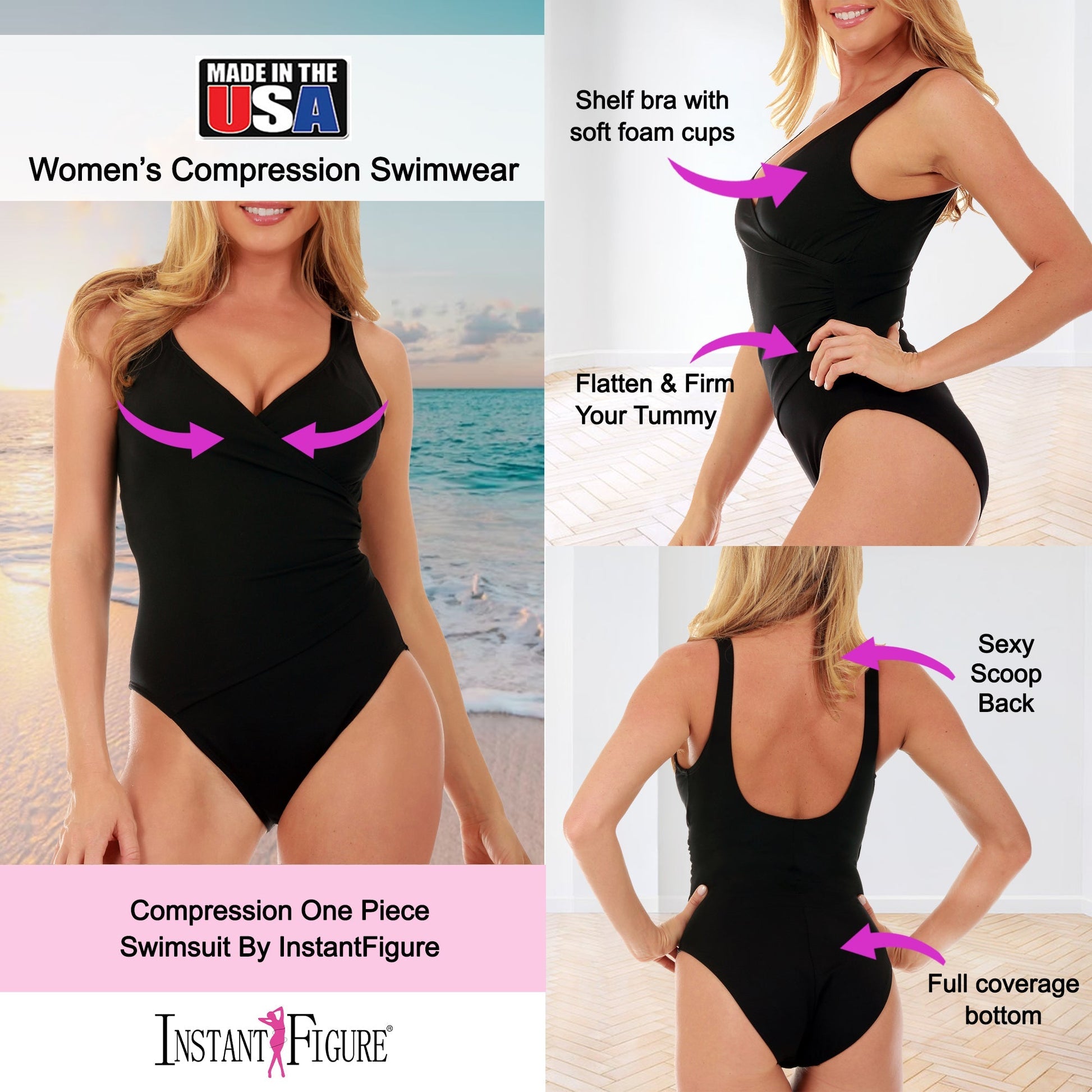 Ashley Stewart InstantFigure Faux Wrap Swimsuit Black