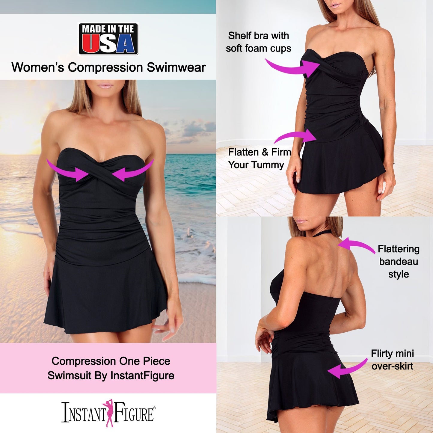 Ashley Stewart InstantFigure Strapless Swimdress Black