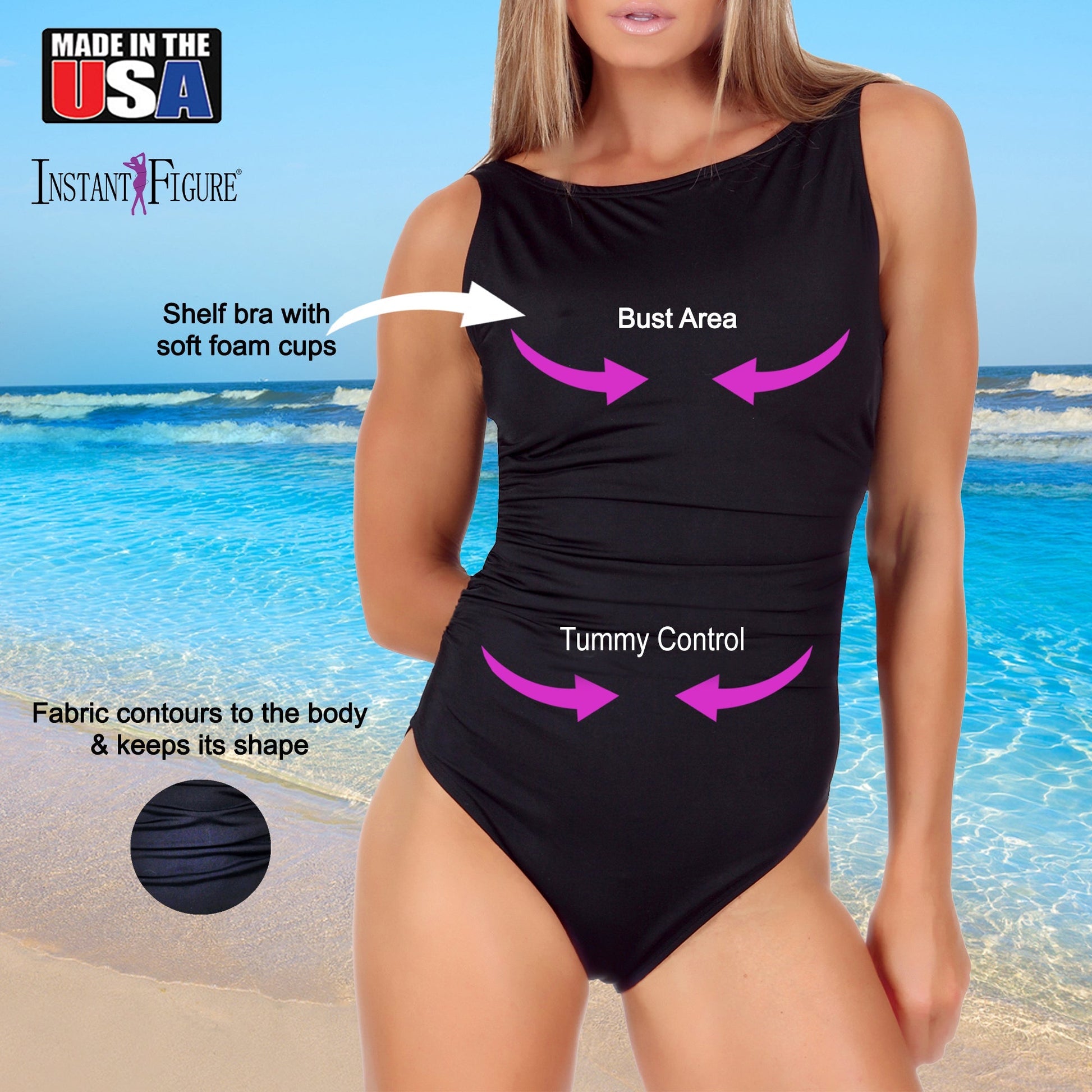 Ashley Stewart InstantFigure High Neck Swimsuit Black