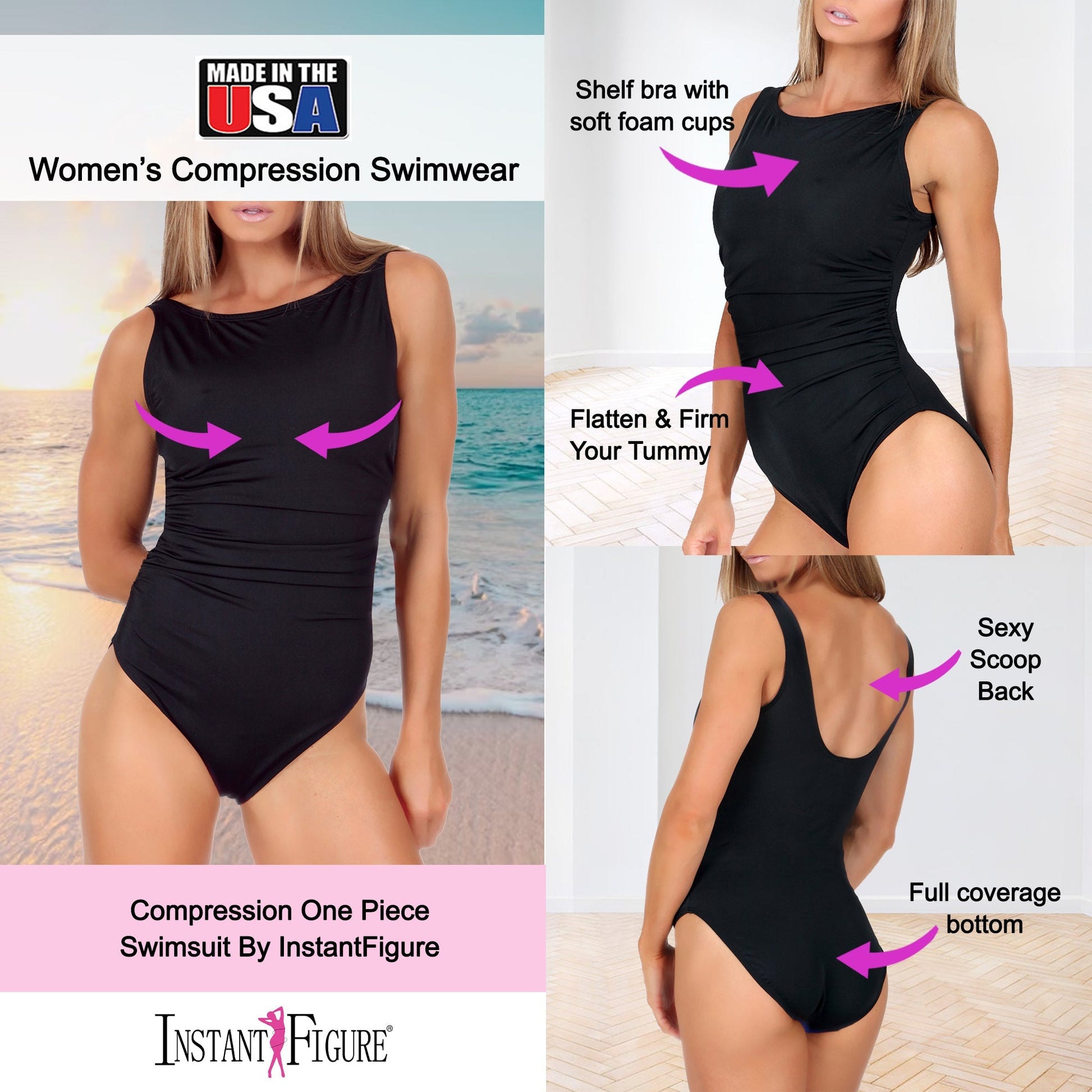 Ashley Stewart InstantFigure High Neck Swimsuit Black