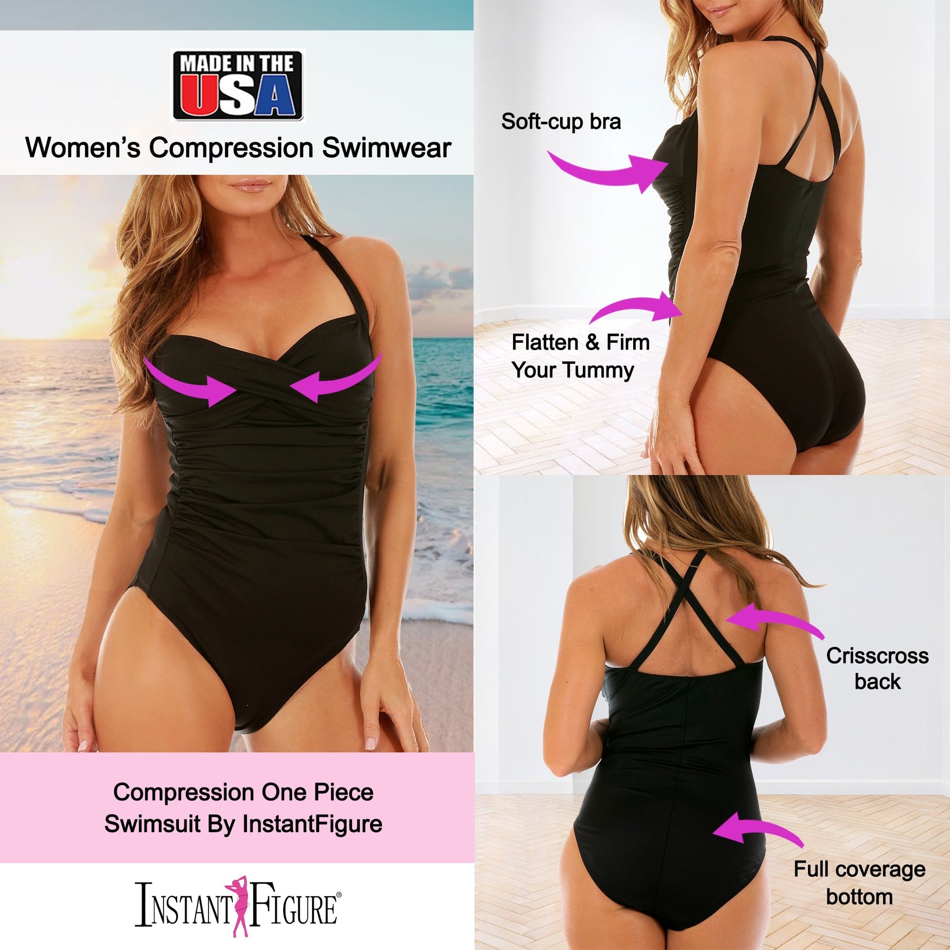Ashley Stewart InstantFigure Shirred Twist Front Swimsuit Black