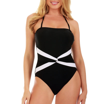 Ashley Stewart InstantFigure Twist Front Swimsuit Black/White