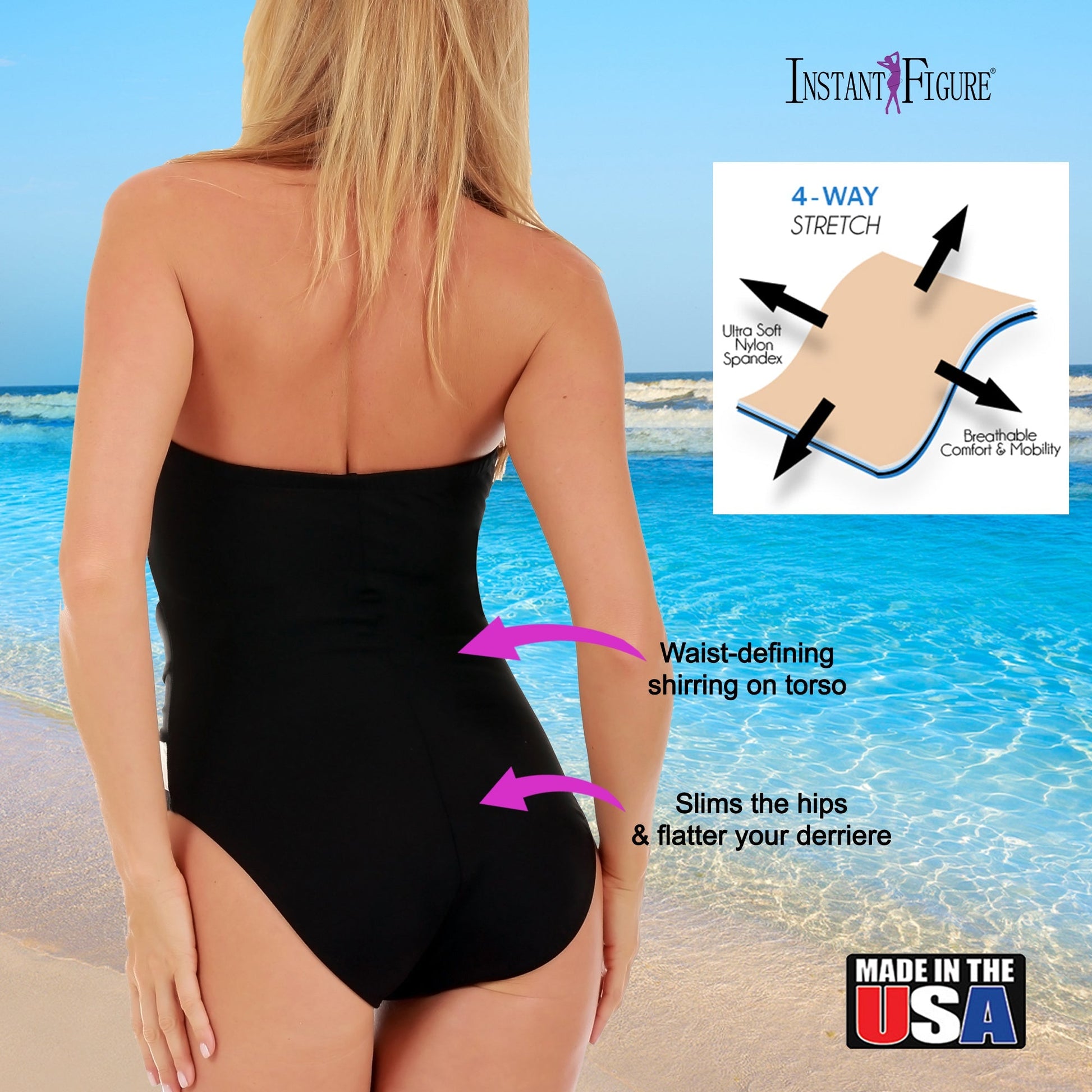 Ashley Stewart InstantFigure Twist Front Swimsuit Black/White