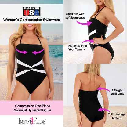 Ashley Stewart InstantFigure Twist Front Swimsuit Black/White