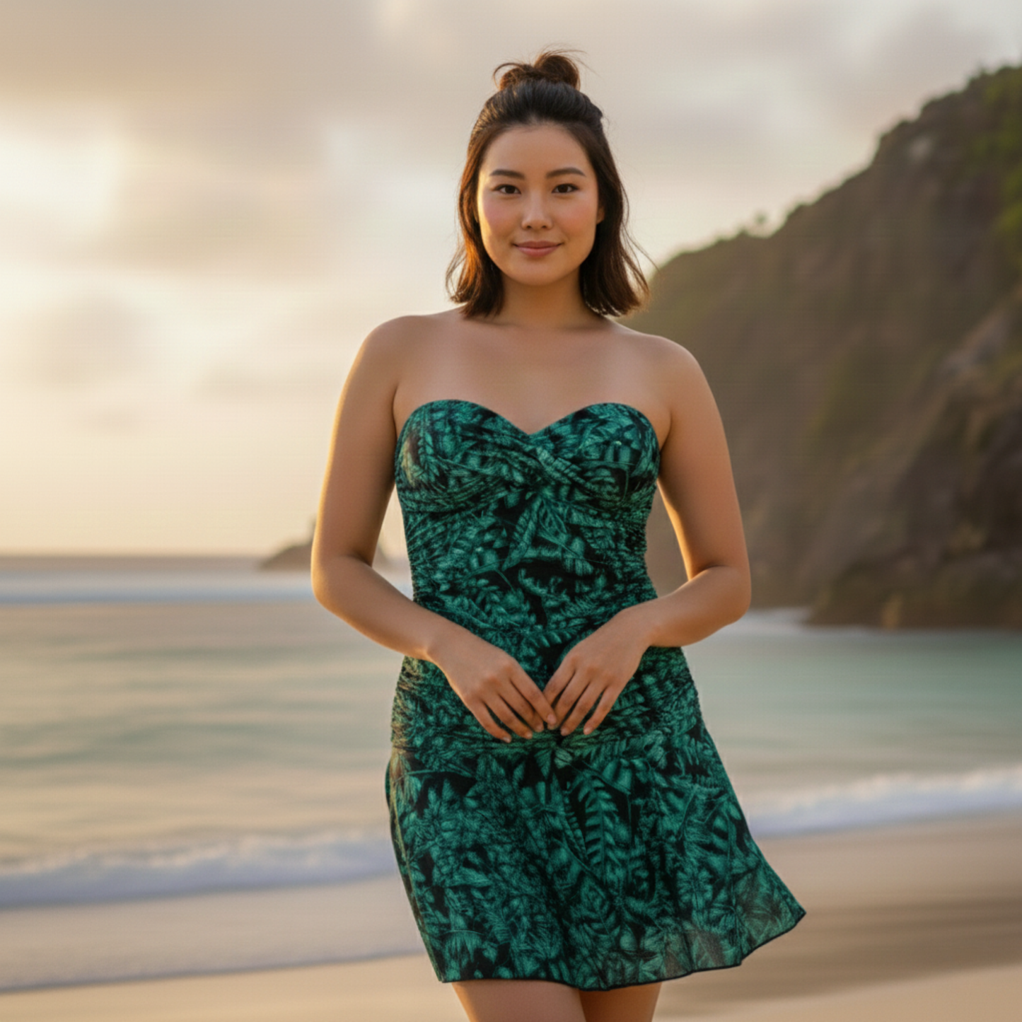 Ashley Stewart InstantFigure Tropical Swimdress Green