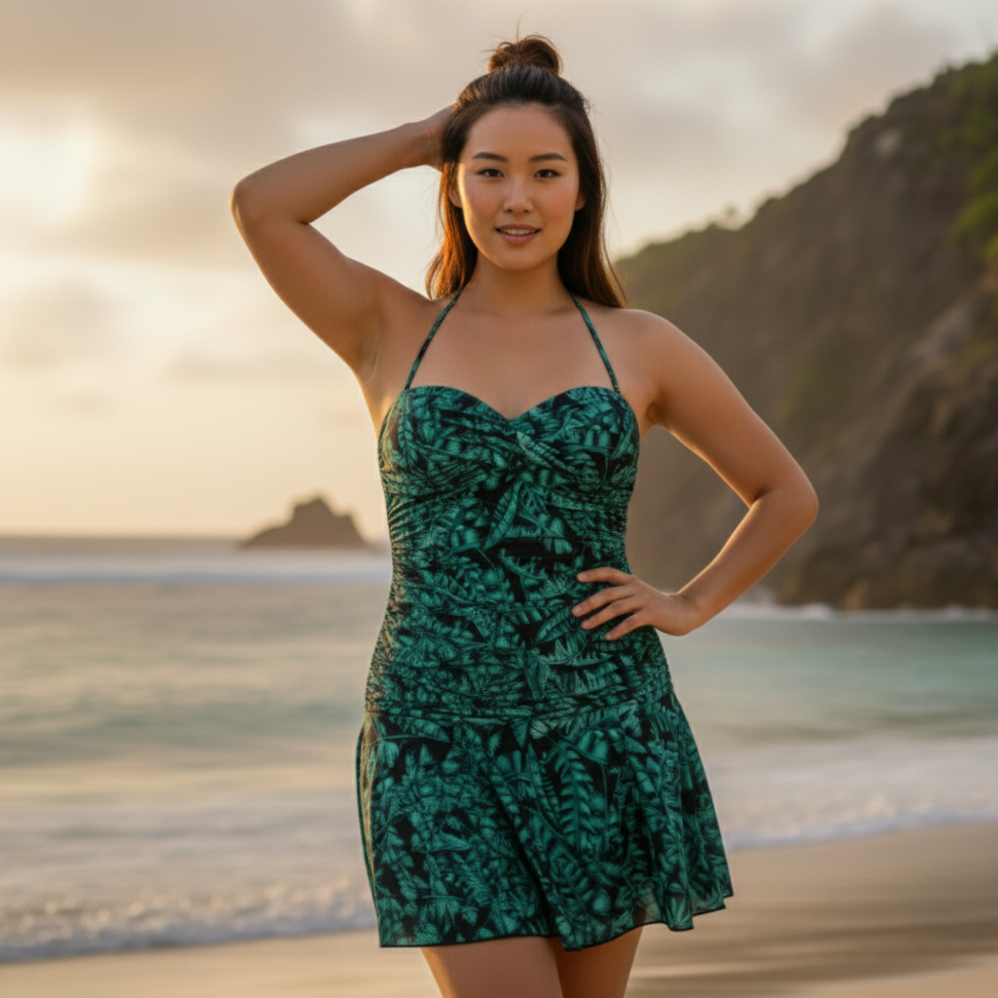 Ashley Stewart InstantFigure Tropical Swimdress Green