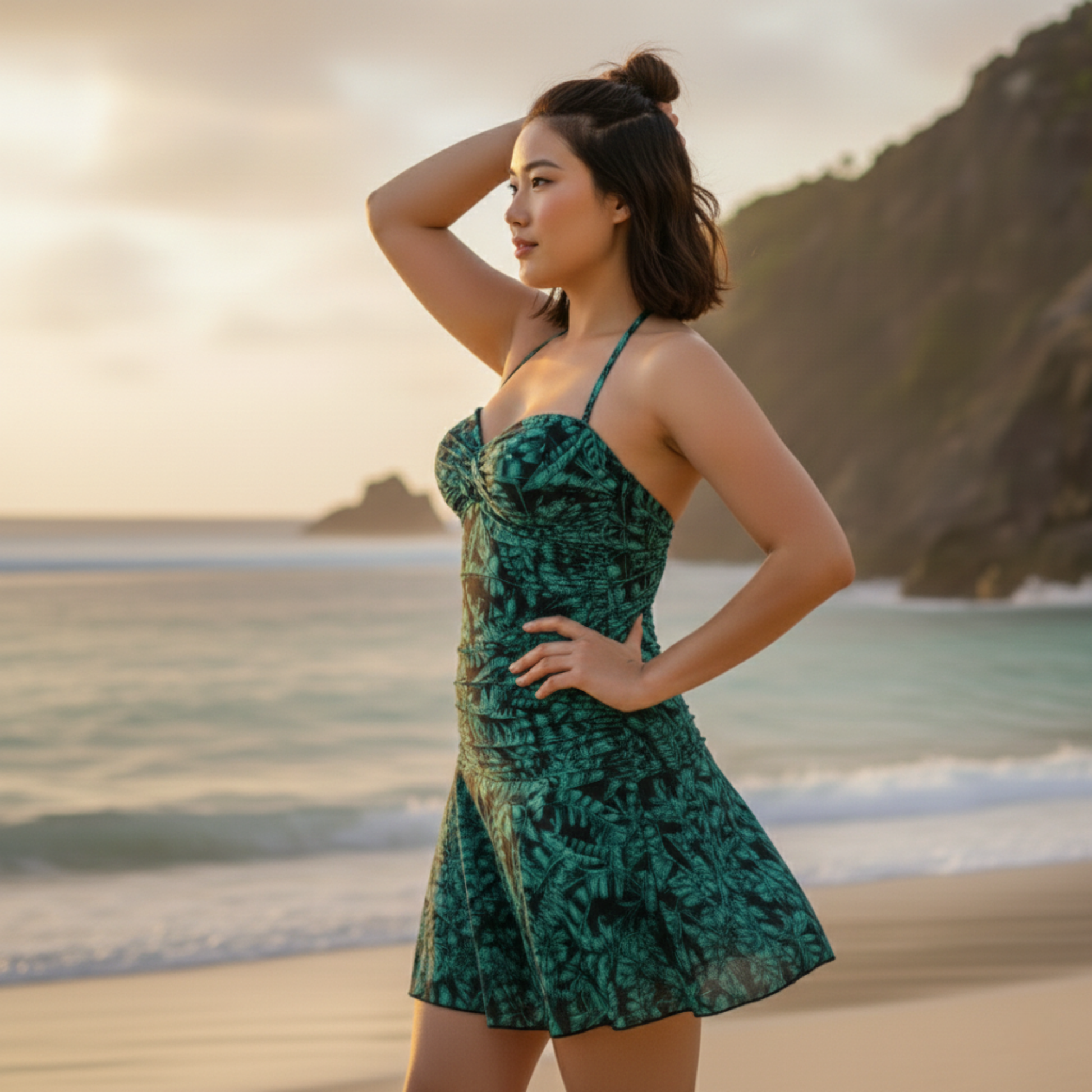 Ashley Stewart InstantFigure Tropical Swimdress Green