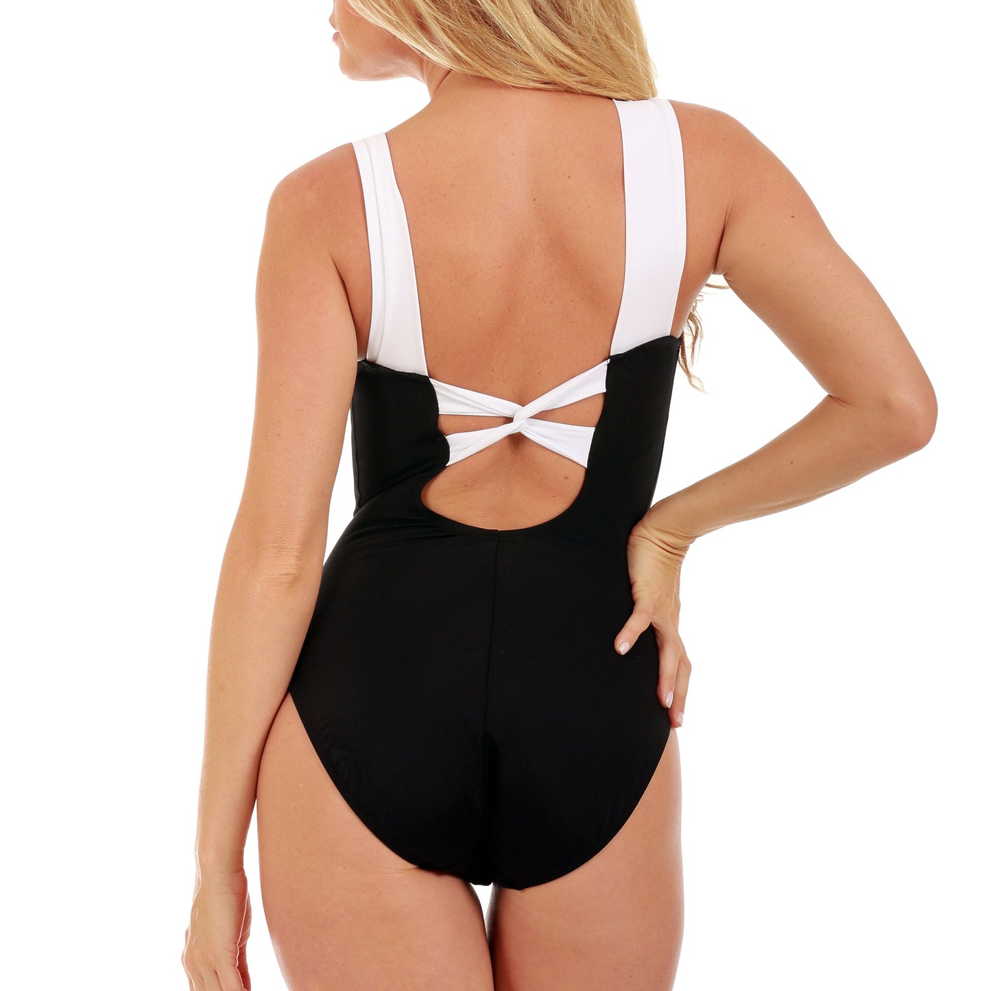 Ashley Stewart InstantFigure Knotted Swimsuit Black/White