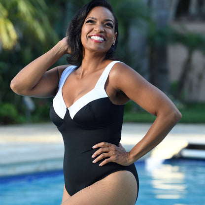 Ashley Stewart InstantFigure Knotted Swimsuit Black/White