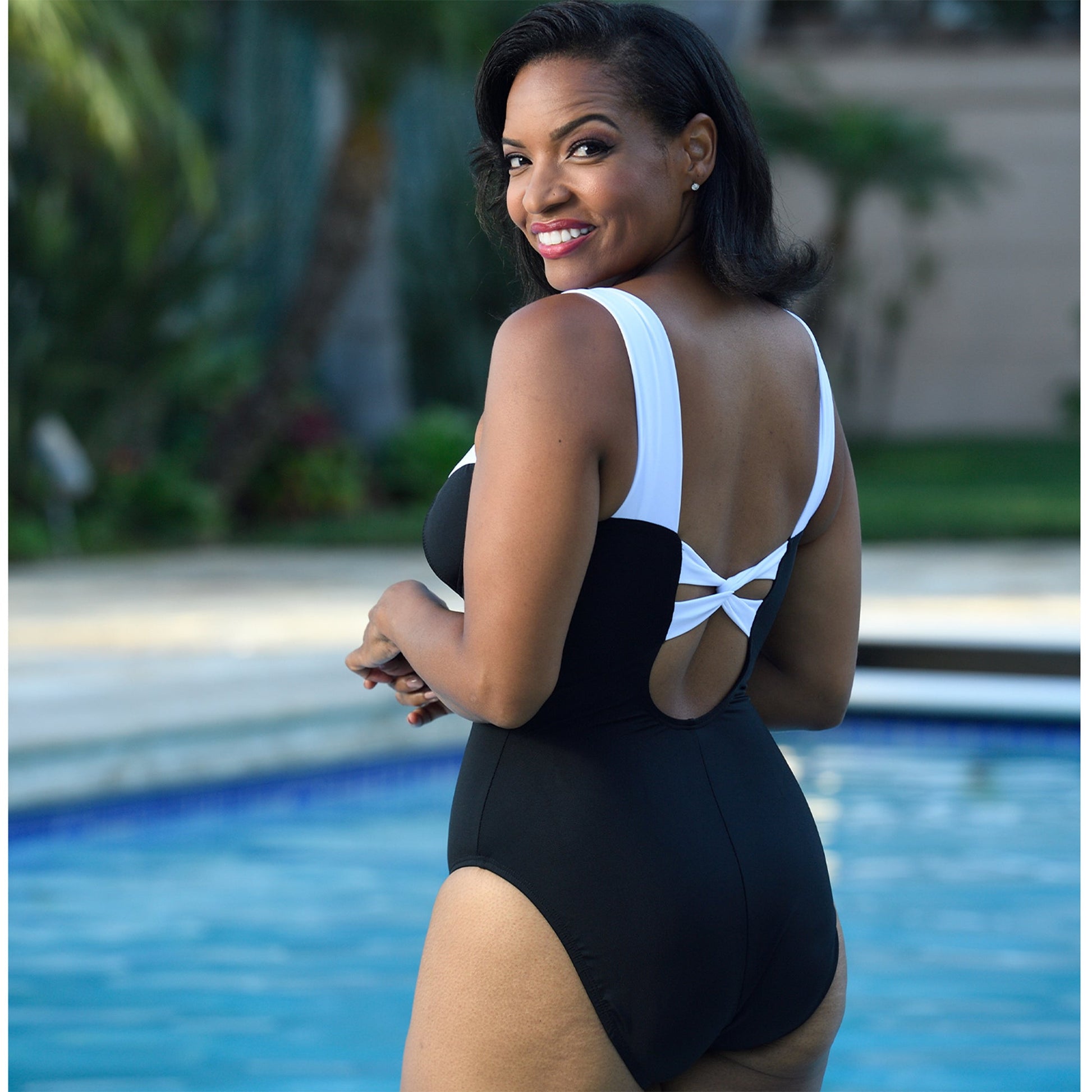 Ashley Stewart InstantFigure Knotted Swimsuit Black/White