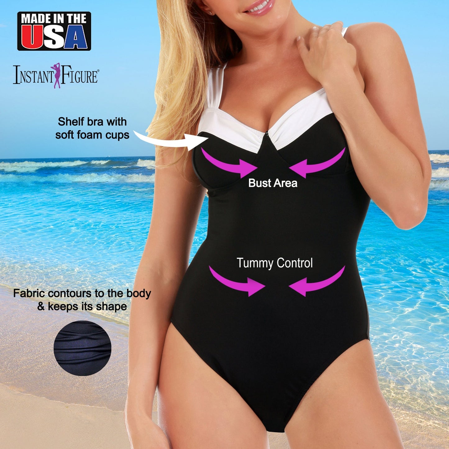Ashley Stewart InstantFigure Knotted Swimsuit Black/White