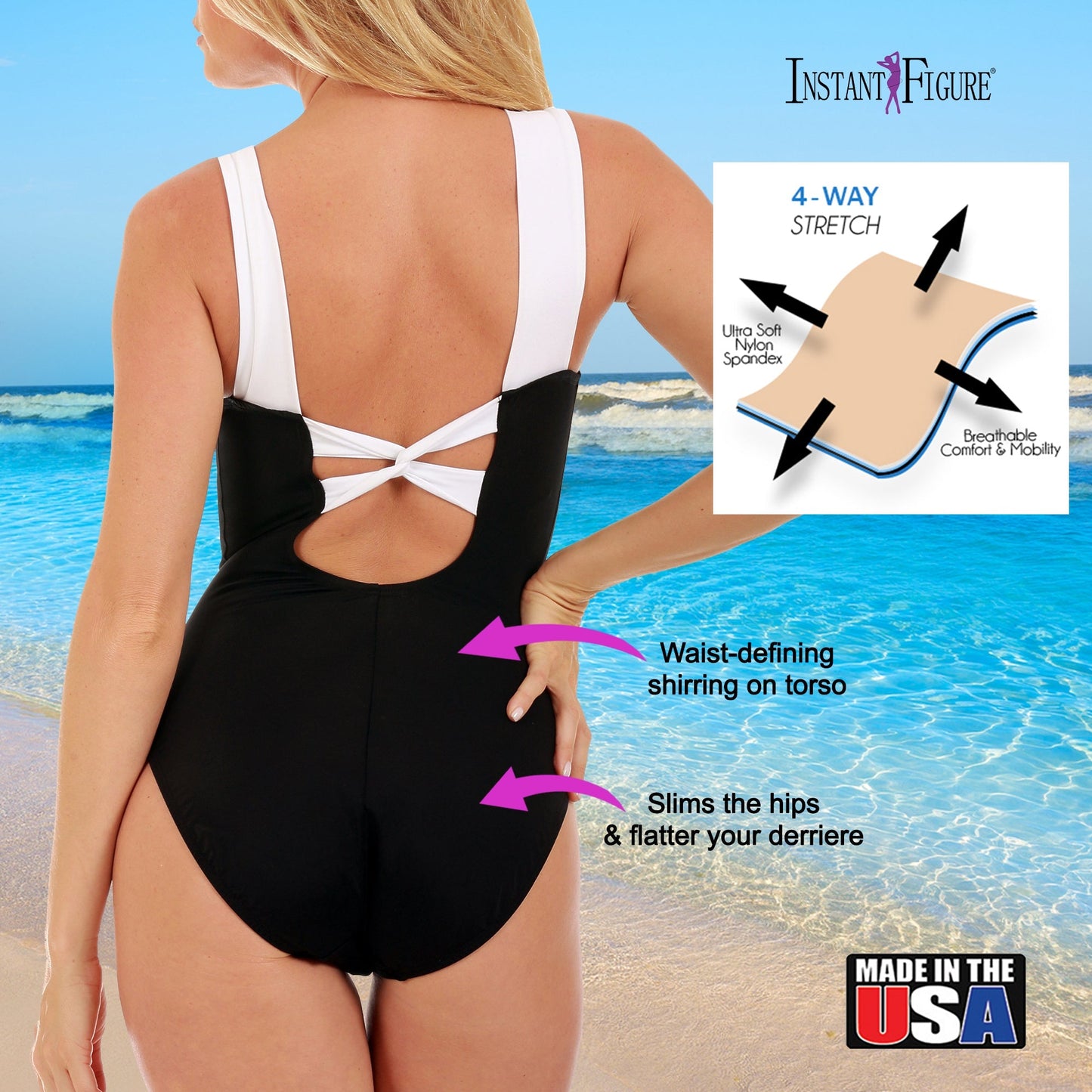 Ashley Stewart InstantFigure Knotted Swimsuit Black/White