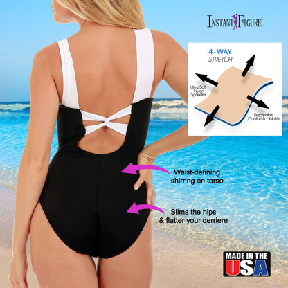 Ashley Stewart InstantFigure Knotted Swimsuit Black/White