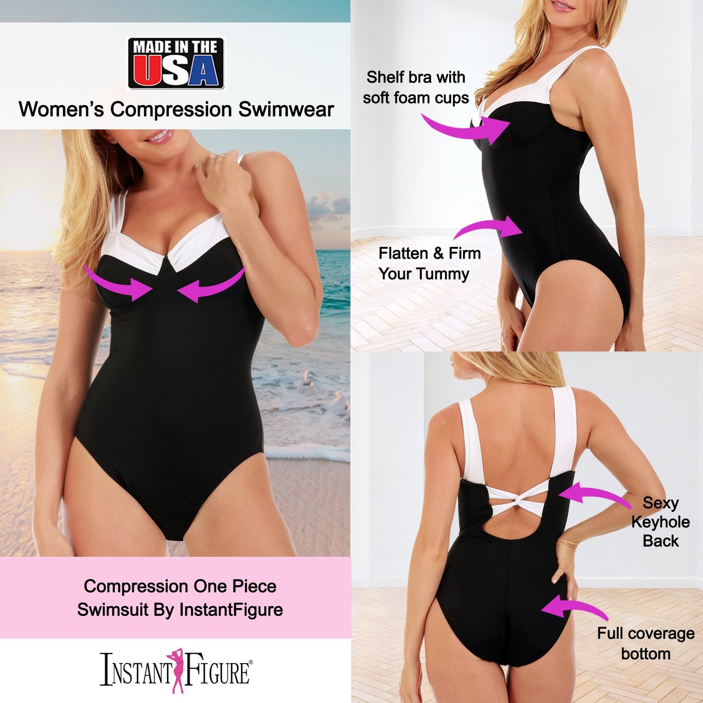 Ashley Stewart InstantFigure Knotted Swimsuit Black/White