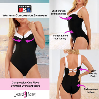 Ashley Stewart InstantFigure Knotted Swimsuit Black/White
