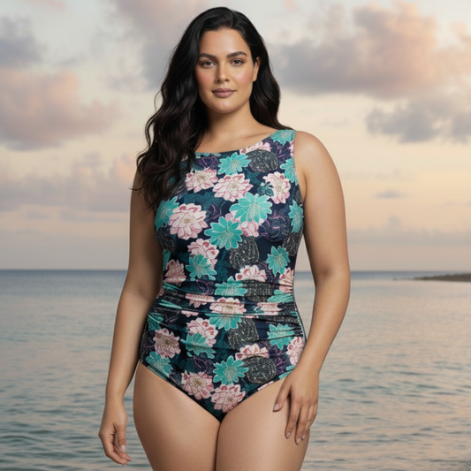 Ashley Stewart InstantFigure Succulent High Neck Swimsuit Print