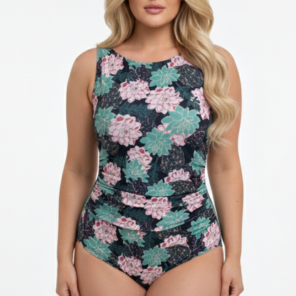 Ashley Stewart InstantFigure Succulent High Neck Swimsuit Print
