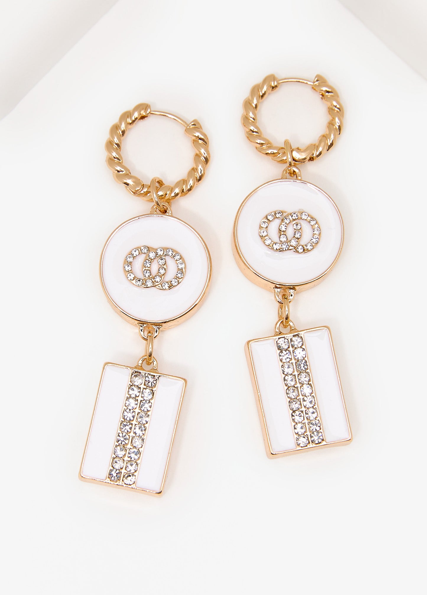 Ashley Stewart Crystal Rings Drop Earrings White