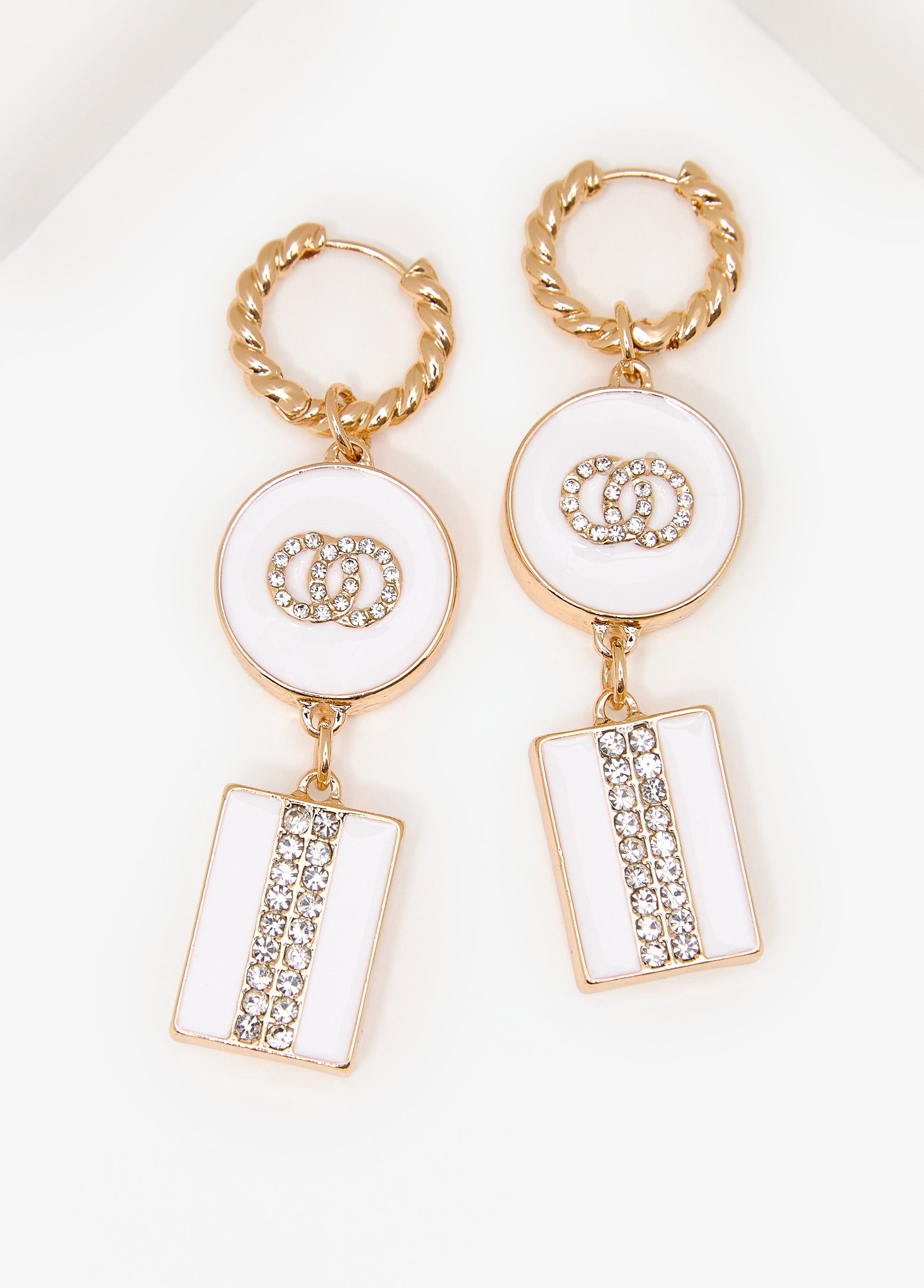 Ashley Stewart Crystal Rings Drop Earrings White