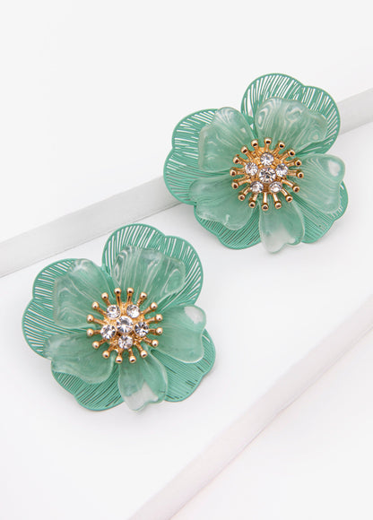 Ashley Stewart Flower Stud Earrings Blue
