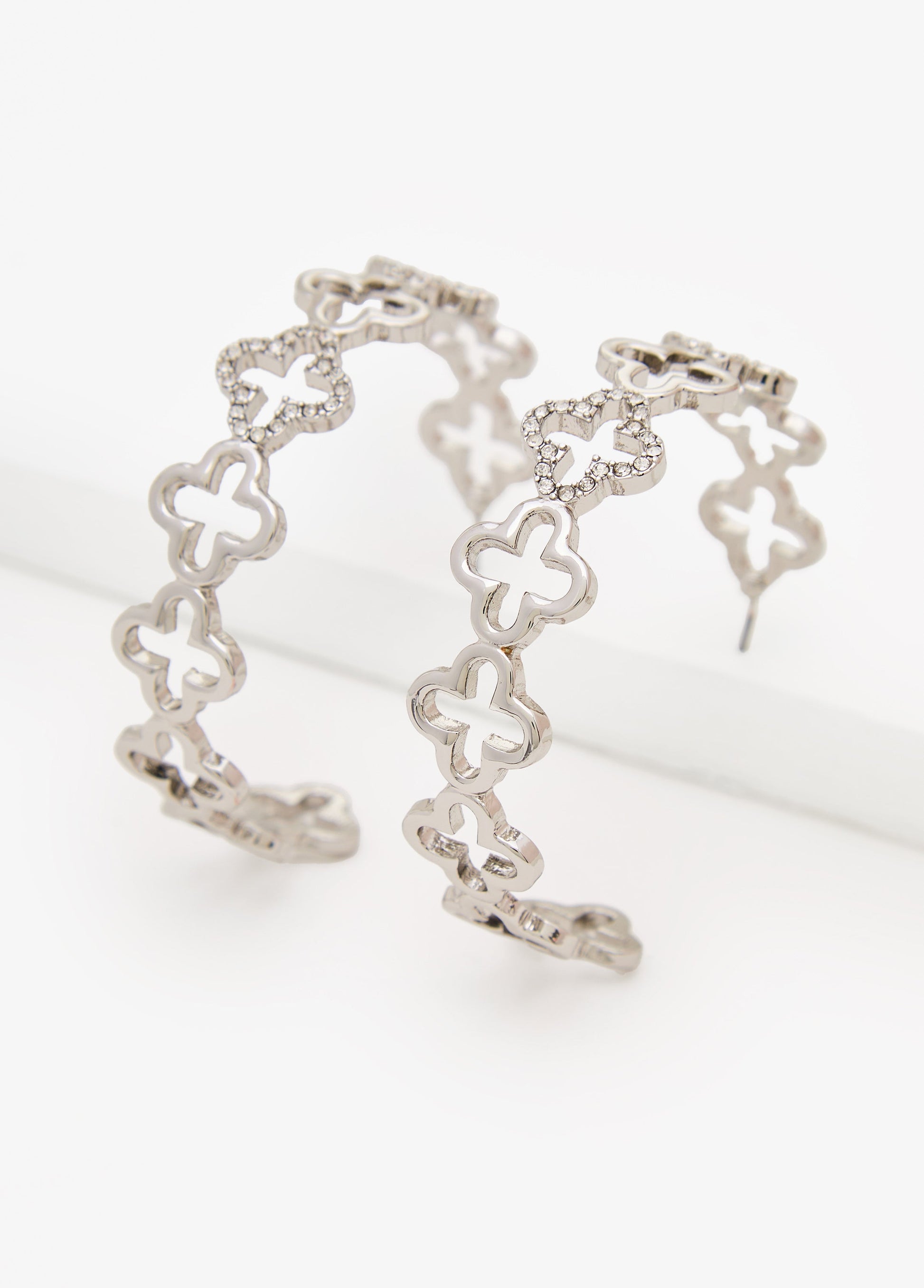 Ashley Stewart Clover Silver Tone Hoop Earrings Silver