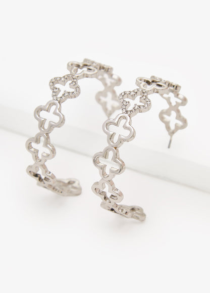 Ashley Stewart Clover Silver Tone Hoop Earrings Silver