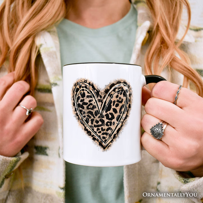 Ashley Stewart Leopard Heart Valentine Mug Black Handle