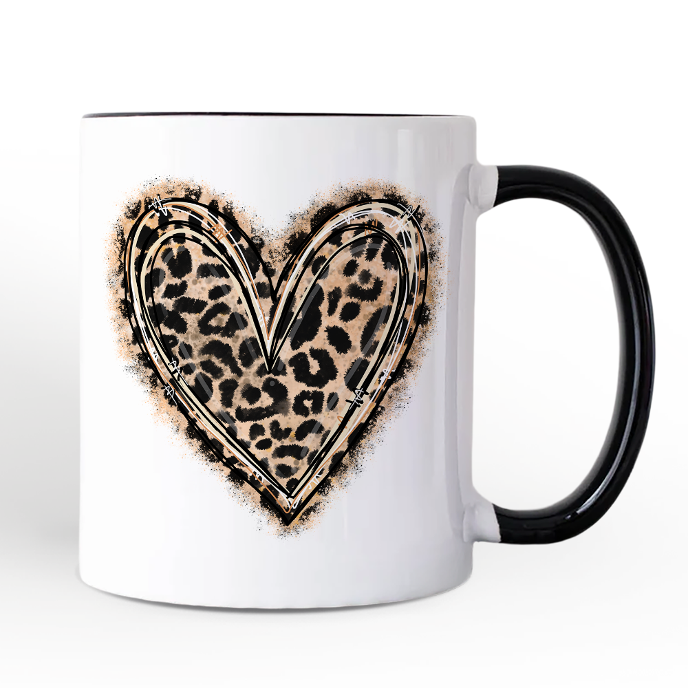Ashley Stewart Leopard Heart Valentine Mug Black Handle