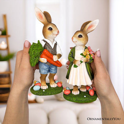 Ashley Stewart Harvest and Bloom Country Bunny Figurine Set Multi