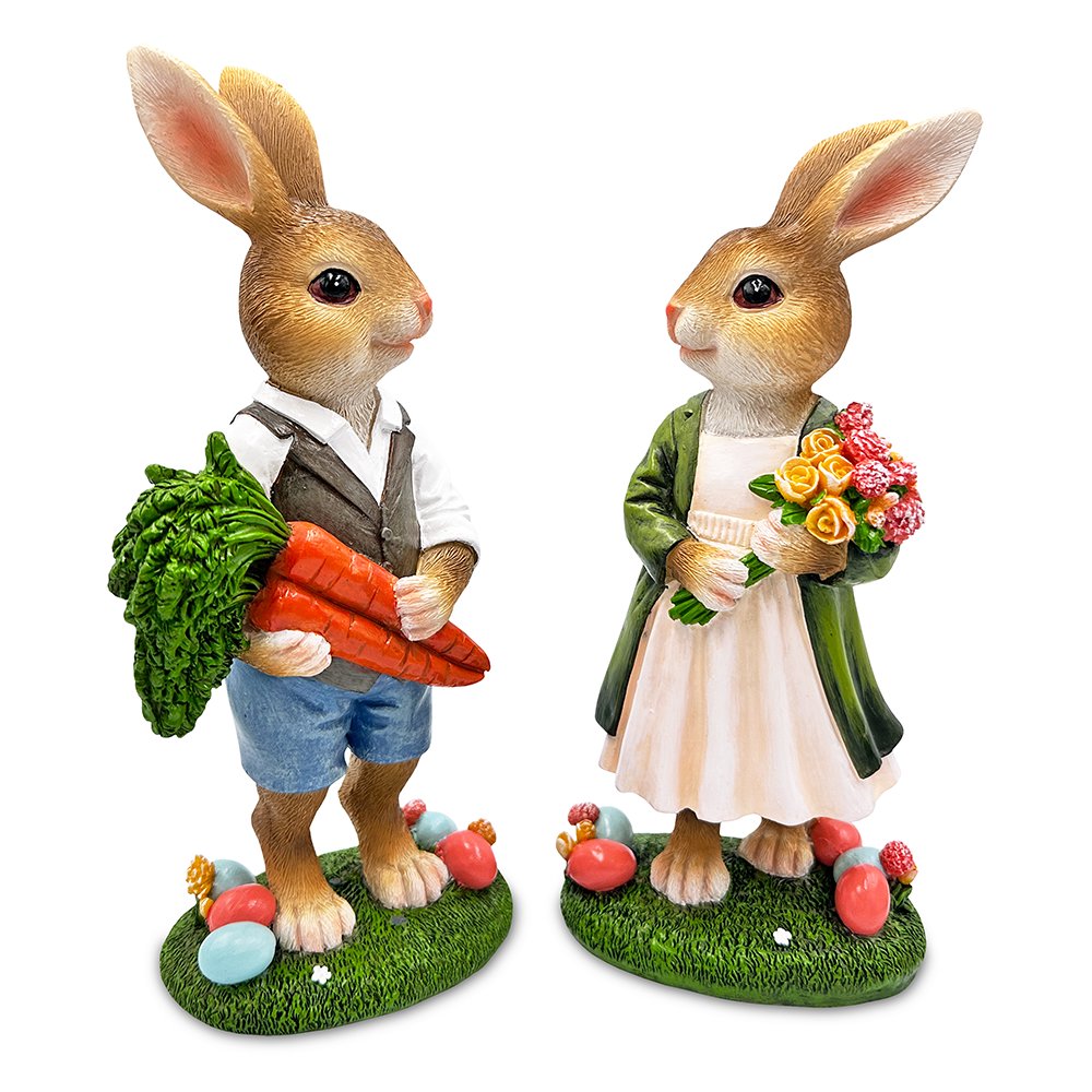 Ashley Stewart Harvest and Bloom Country Bunny Figurine Set Multi