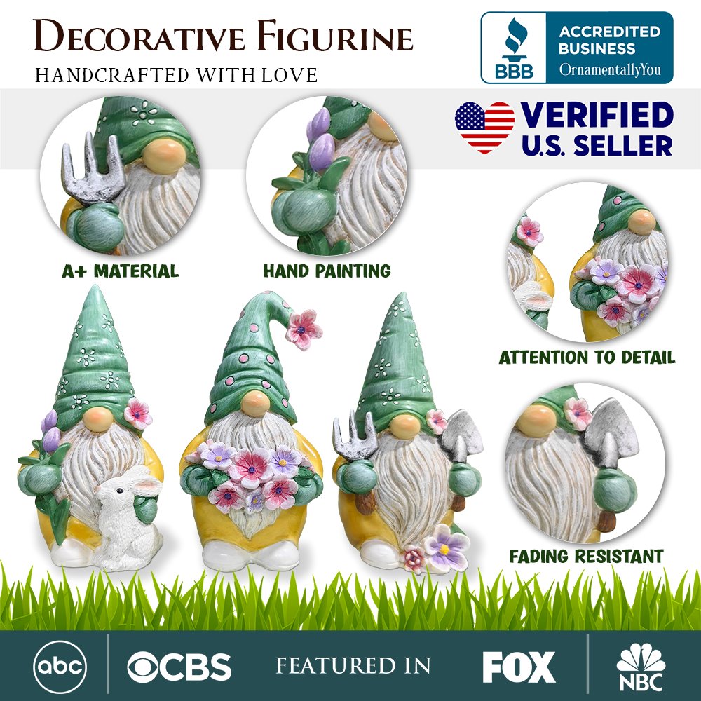 Ashley Stewart Set of Three Gardening Gnome Figurines Multi