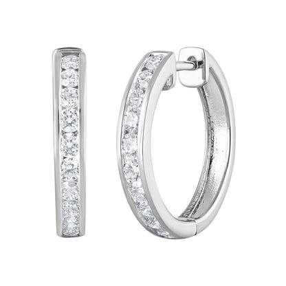 Ashley Stewart 0.50 Carat Lab Grown Single Row Diamond Sterling Silver Hoop Earrings