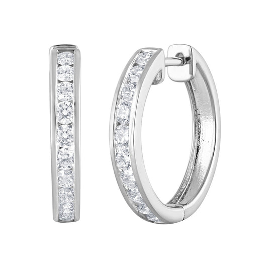 Ashley Stewart 0.50 Carat Lab Grown Single Row Diamond Sterling Silver Hoop Earrings